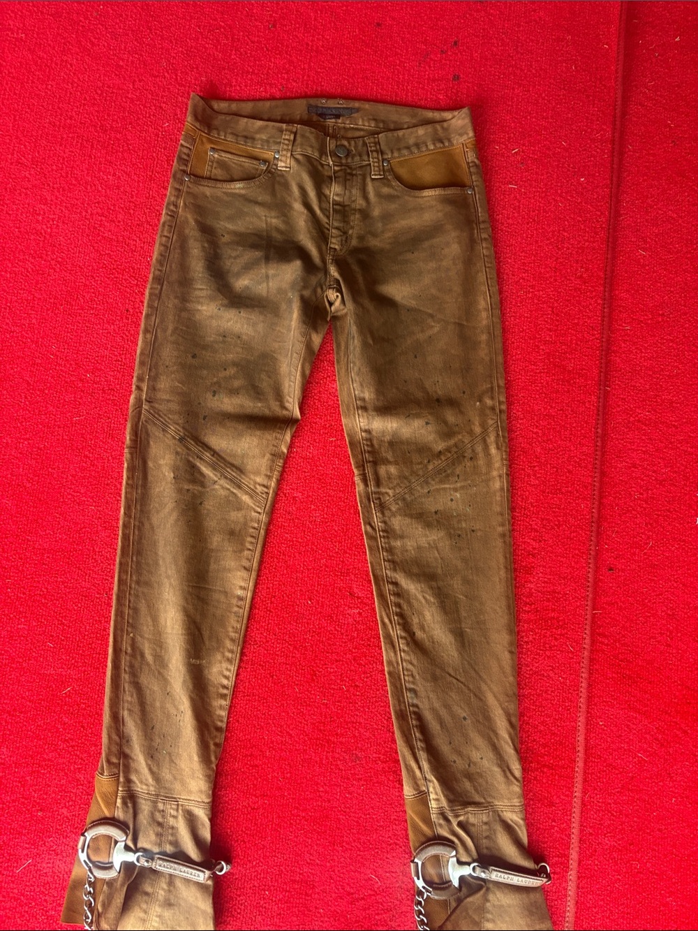 Ralph Lauren Brown Equestrian Moto Jeans with Horse-Bit Ankle Hardware